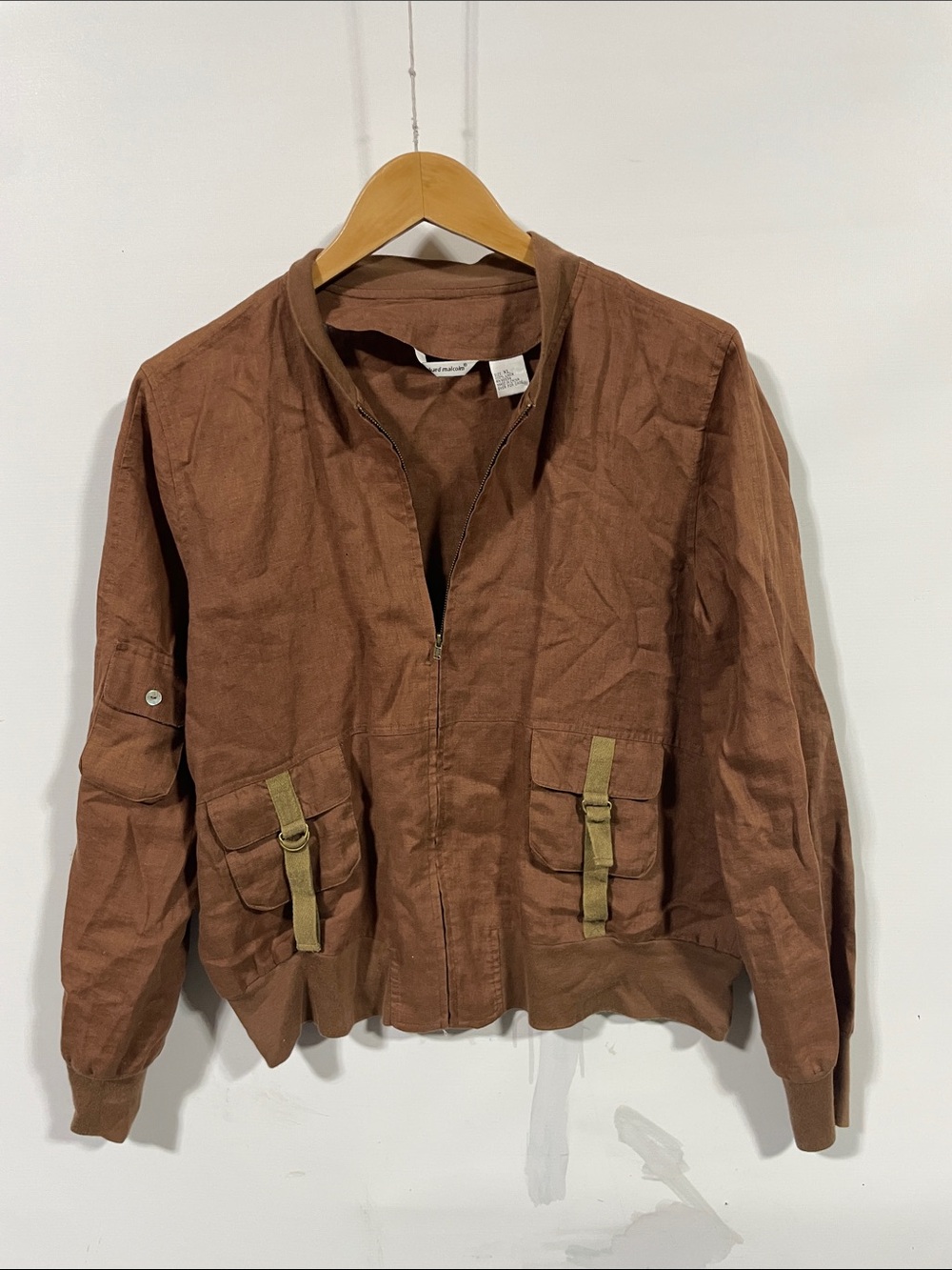 Men's Brown Utility Bomber Jacket with Pocket Straps